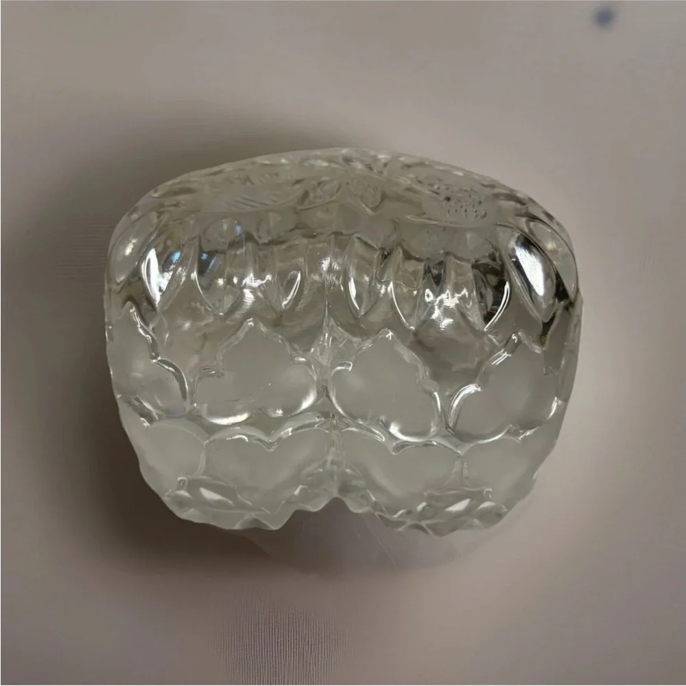 Vintage Hofbauer Byrdes Crystal Heart Dish Bird Etched Trinket Candy Box